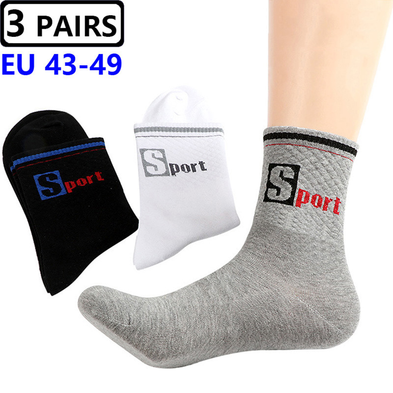 3 Pairs/Pack Big Large Socks E - Cotton Crew Sock Pack ulasan dan harga