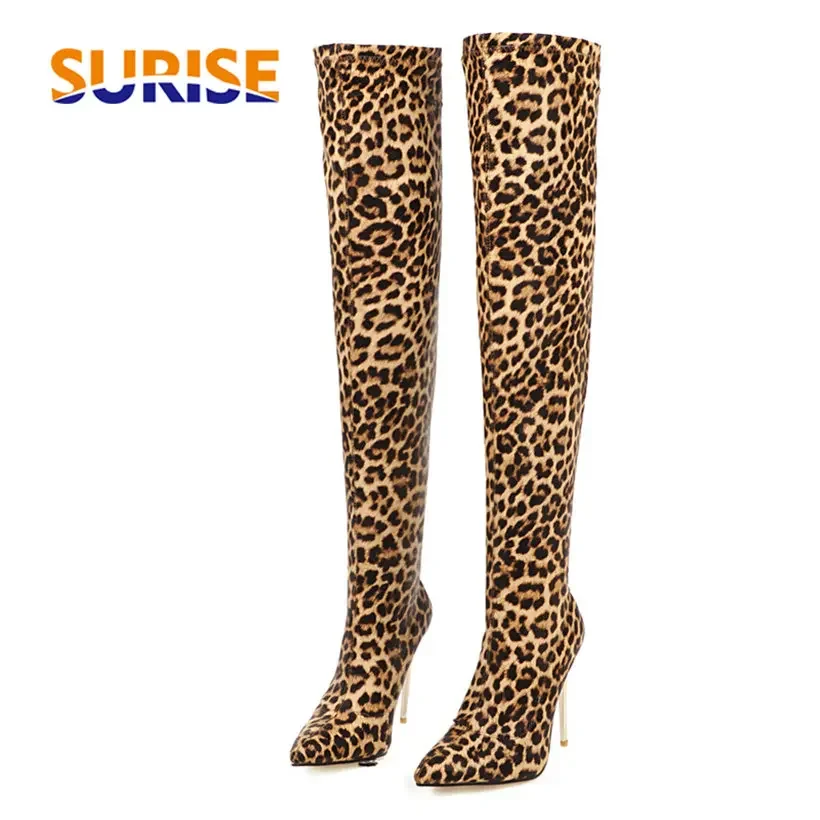 Plus Size Stretch Leopard Over - Knee High Sock Women ulasan dan harga